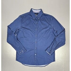 Butter Cloth Button Up Shirt Mens Large‎ Long Sleeve Regular Fit Blue Geometric